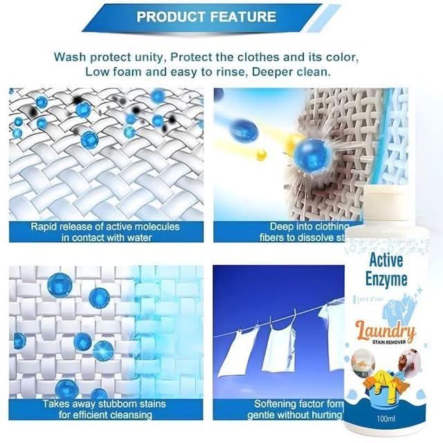 StainMagic Active Enzyme Laundry Stain Remover (2-Pack, 100ml) | All-in-One Fabric Spot Cleaner for Tough Stains.