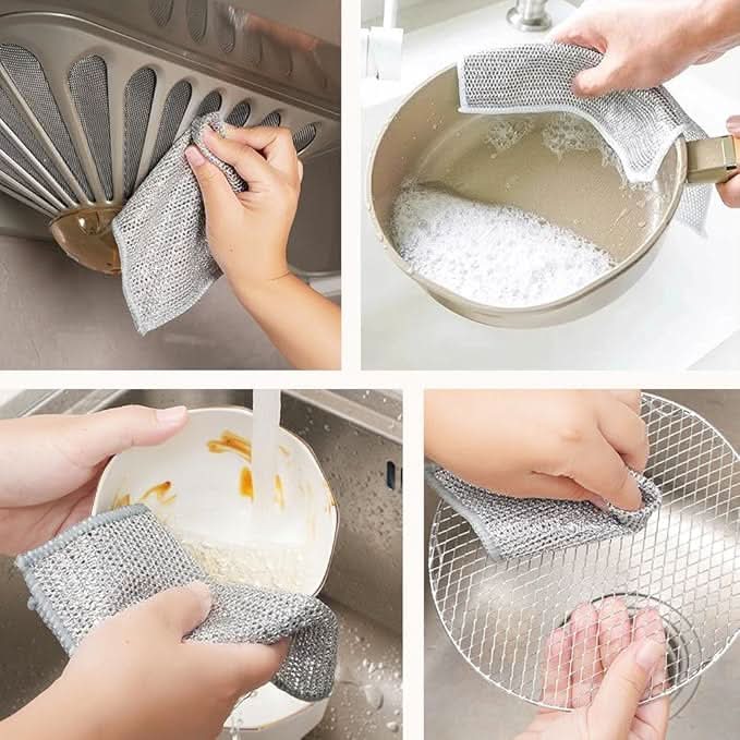 Steel scrubber ideal for efficient kitchen cleaning, ensuring durable and hygienic maintenance of cooking surfaces.