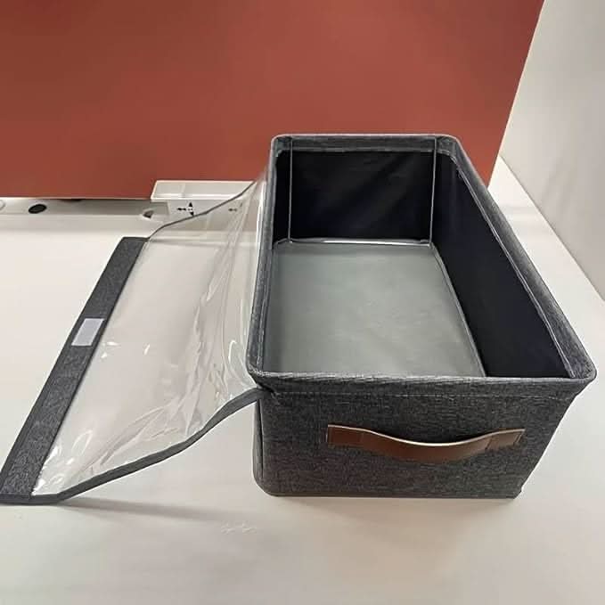 FoldStack Pro  Large Clear Collapsible Stackable Storage Boxes with Lid | Foldable Fabric Linen Closet Organizer Cubes for Home & Office.