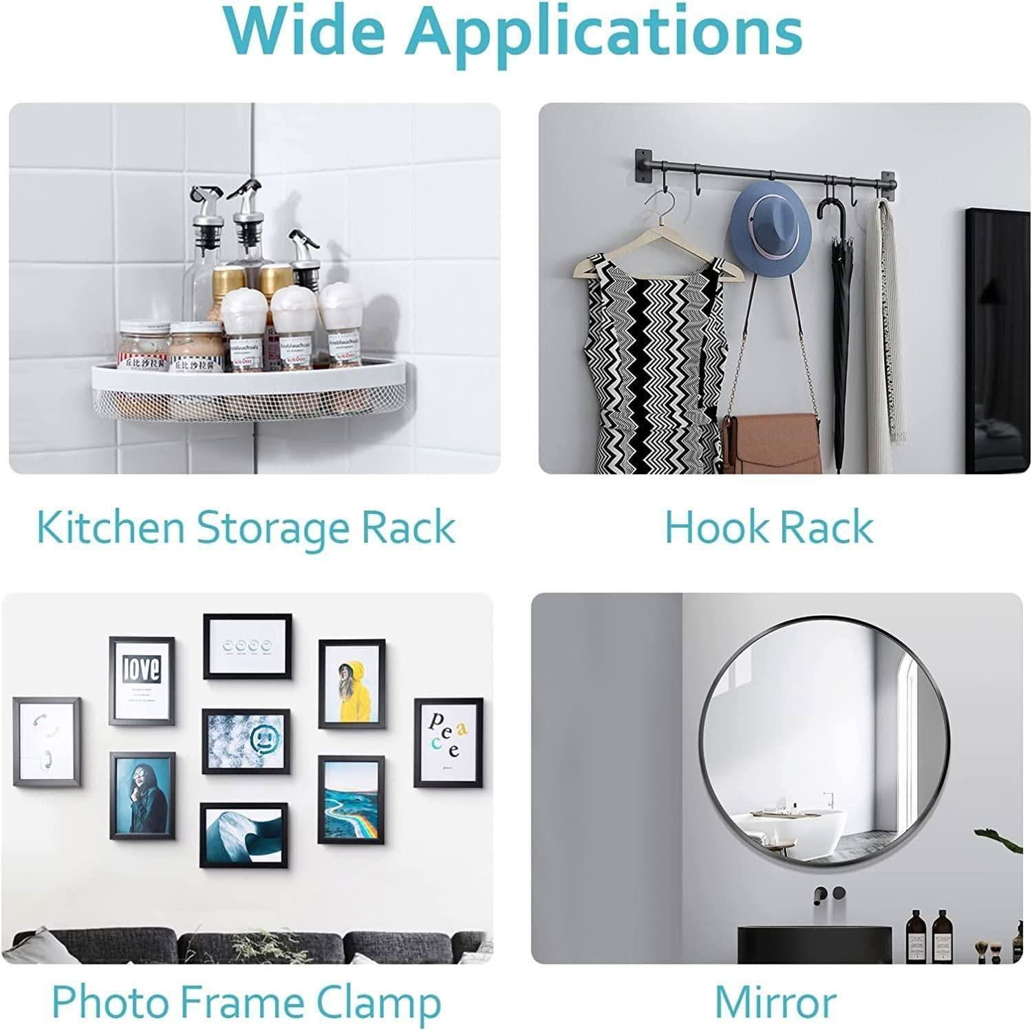 Heavy duty self-adhesive hooks for secure and durable hanging solutions in home and office settings.