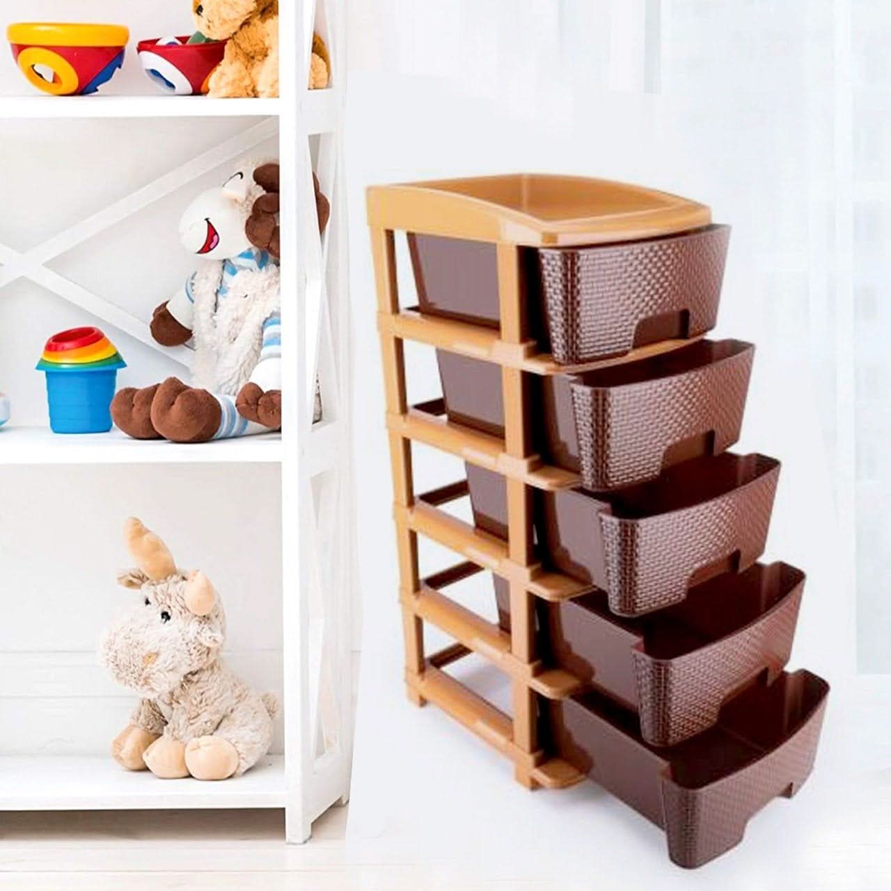 Wukusy Stor-Max Pro  5-Tier Modular Plastic Drawer System for Home & Office Organization (Brown).