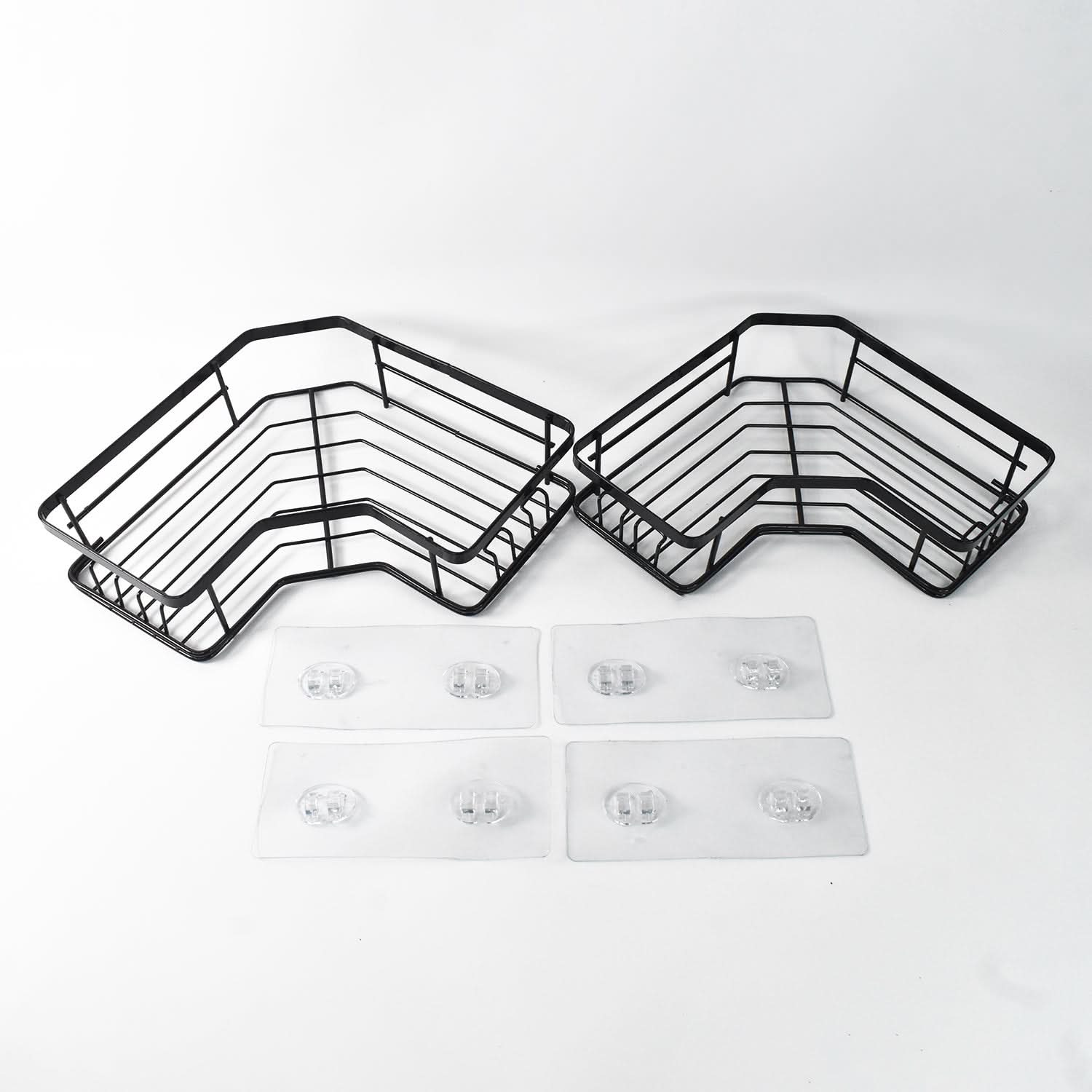 CornerMax Duo - Rustproof Iron Coating Self-Adhesive Shower/Kitchen Corner Shelf Organizer Set (2 Pack, 30lb Load).