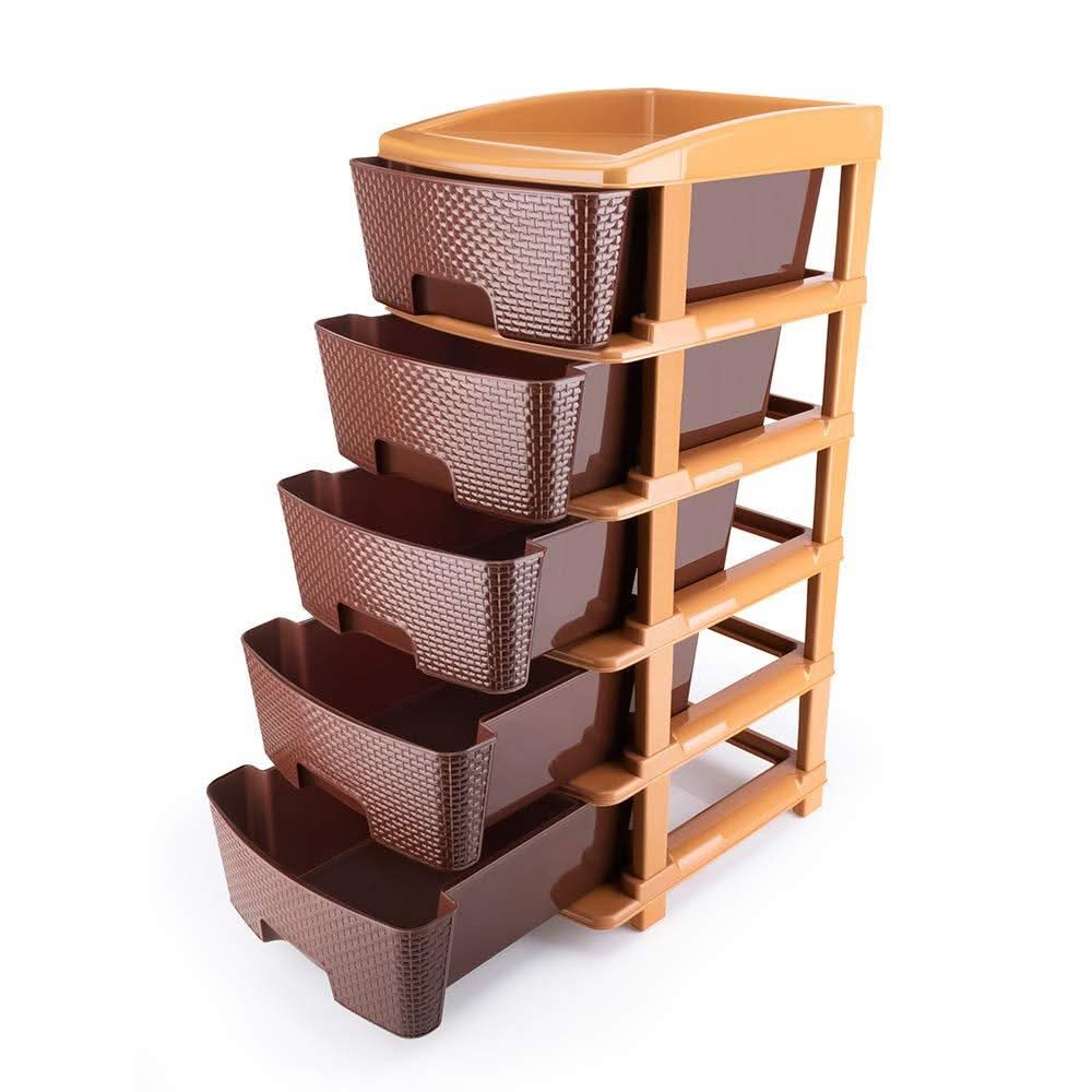 Wukusy Stor-Max Pro  5-Tier Modular Plastic Drawer System for Home & Office Organization (Brown).