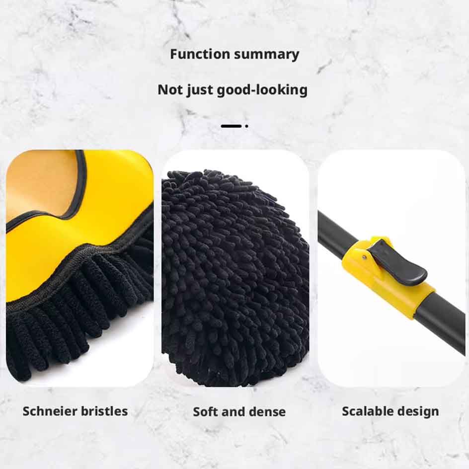 Curved car brush cleaning car roof and windshield