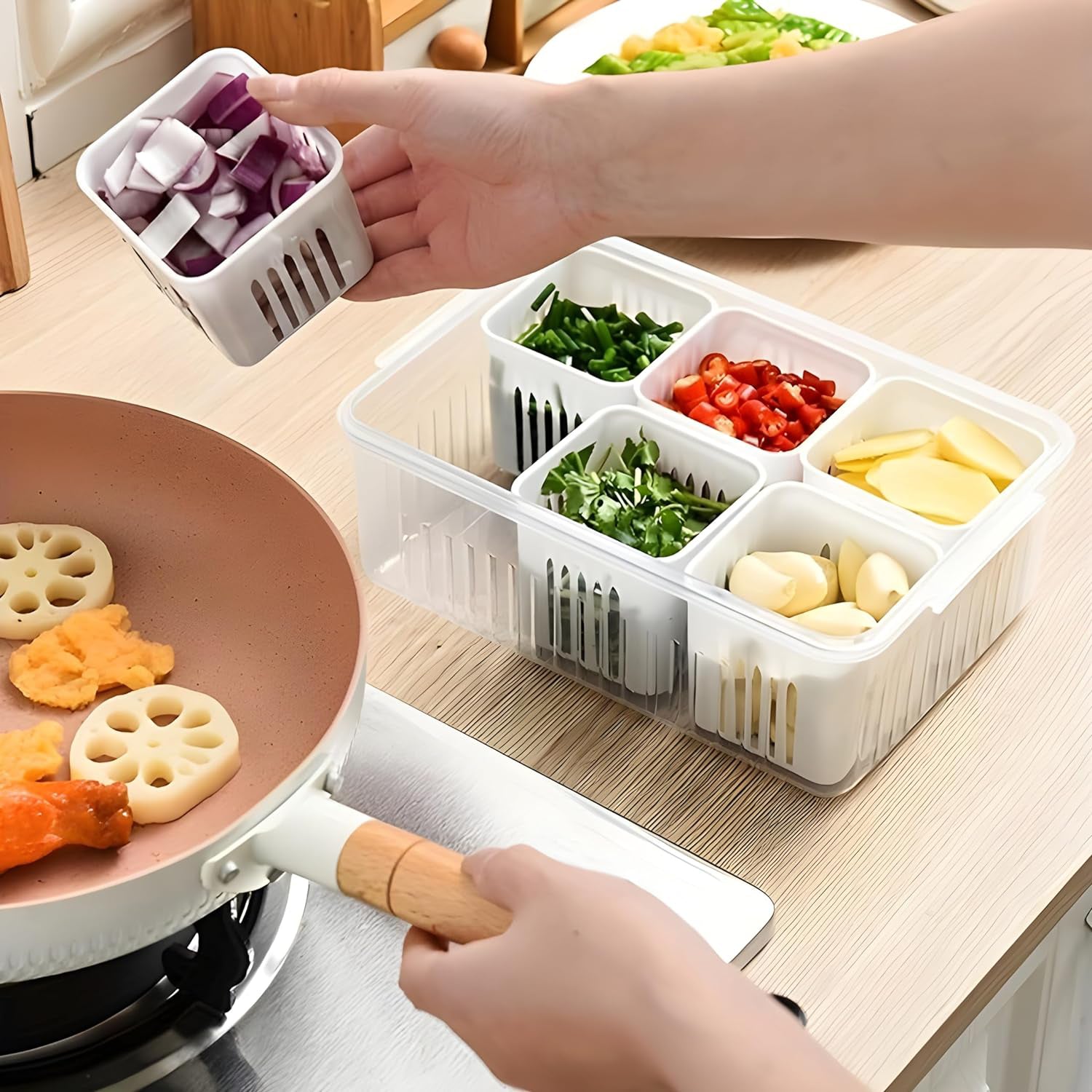 6-Grid Fridge Storage Box with Drain Tray