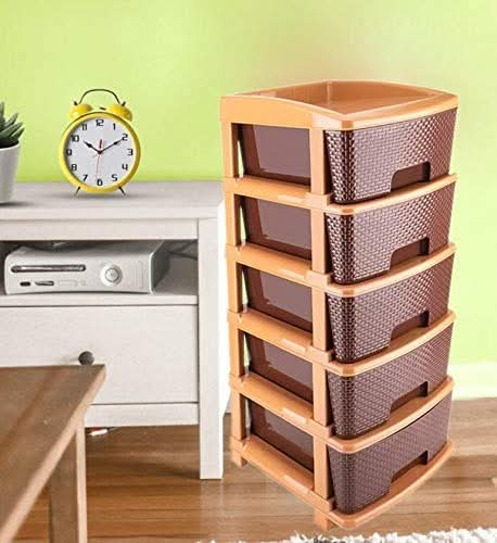 Wukusy Stor-Max Pro  5-Tier Modular Plastic Drawer System for Home & Office Organization (Brown).