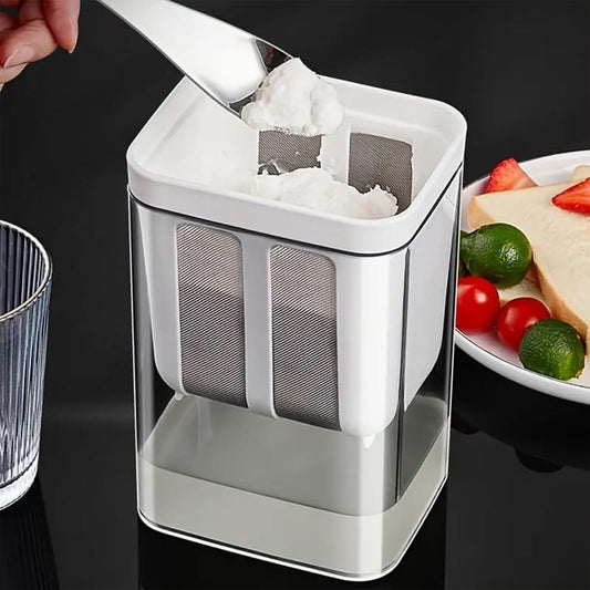 Greek Yogurt preparation using Hung Curd Maker for smooth and creamy hung curd at home