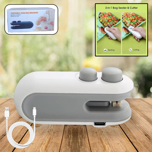 Seal 'N Slice Pro  2-in-1 USB Rechargeable Mini Bag Sealer & Cutter | Portable Heat Sealing Machine for Food Storage & Snack Freshness.