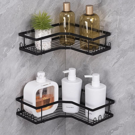 CornerMax Duo - Rustproof Iron Coating Self-Adhesive Shower/Kitchen Corner Shelf Organizer Set (2 Pack, 30lb Load).