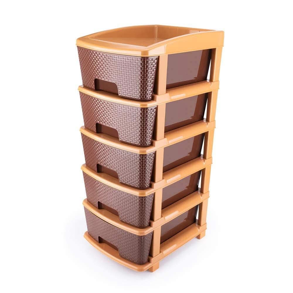 Wukusy Stor-Max Pro  5-Tier Modular Plastic Drawer System for Home & Office Organization (Brown).