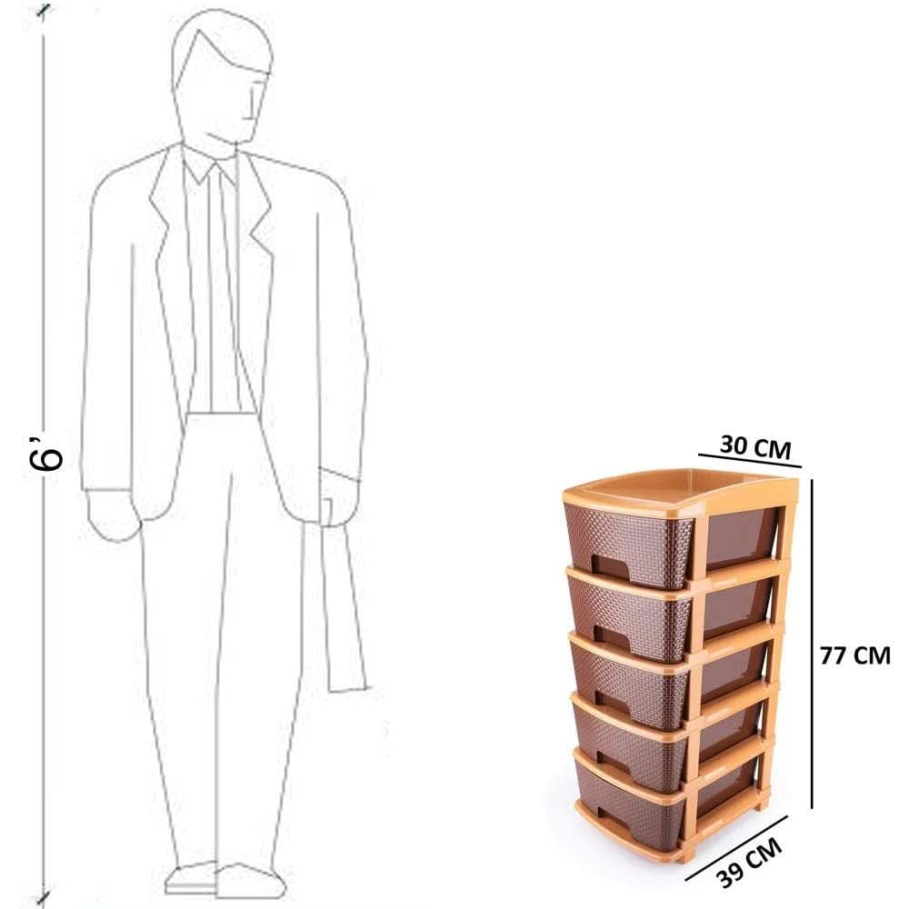Wukusy Stor-Max Pro  5-Tier Modular Plastic Drawer System for Home & Office Organization (Brown).
